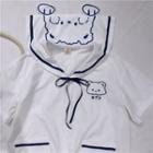 Short-sleeve Dog Embroidered Shirt White - One Size