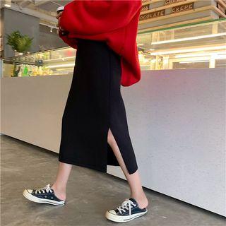 Split Hem Knit Skirt Black - One Size