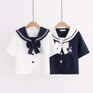 Short-sleeve Sailor Collar Embroidered Top