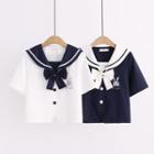 Short-sleeve Sailor Collar Embroidered Top