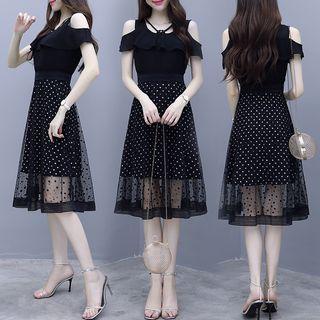 Cold-shoulder Polka Dot A-line Dress