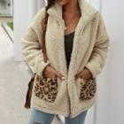 Leopard Print Pocket Fleece Zip-up Jacket