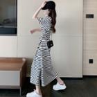 Cross Strap-side Striped T-shirt Dress Stripe - One Size