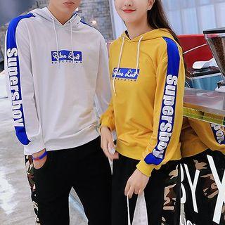 Couple Matching Lettering Hoodie / Camouflage Panel Sweatpants