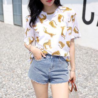Leopard-printed Sheer T-shirt
