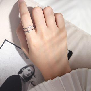 925 Sterling Silver Rhinestone Cross Open Ring As Shown In Figure - One Size