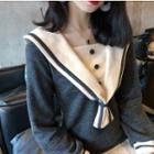 Color-block Lapel Slim-fit Midi Dress
