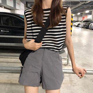 Set: Striped Tank Top + Plain Wide Leg Shorts