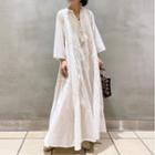 Long-sleeve Tasseled Midi A-line Dress White - One Size