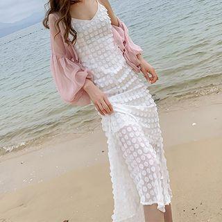 Spaghetti Strap Dotted Chiffon Midi Dress