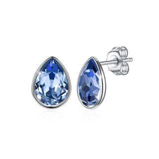 925 Sterling Silver Simple Water Drop Shape Blue Austrian Element Crystal Stud Earrings Silver - One Size