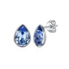 925 Sterling Silver Simple Water Drop Shape Blue Austrian Element Crystal Stud Earrings Silver - One Size