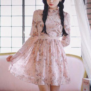 Floral Printed Lace Panel A-line Mini Dress