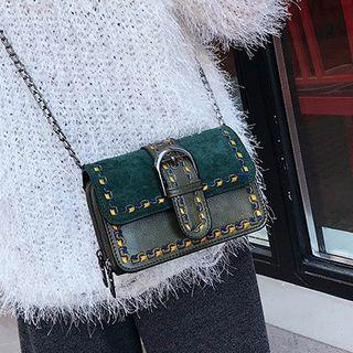 Belted Faux Leather Embroidered Crossbody Bag