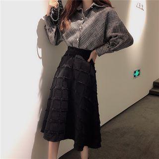 Fringed Long-sleeve Loose-fit Shirt / Irregular Skirt