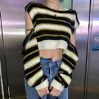 Long Sleeve Cut-out Striped Crop Sweater