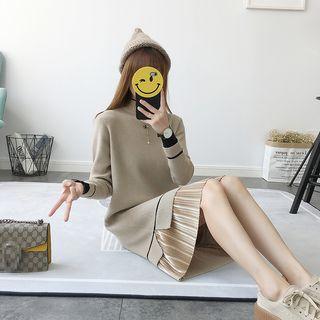 Mock-neck Mock Two-piece Knit Dress