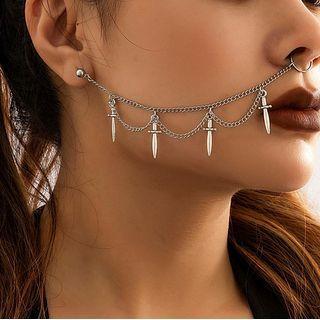 Sword / Moon Chained Nose Ring Earring