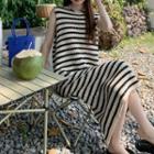 Sleeveless Striped Midi A-line Dress Stripes - Black & White - One Size