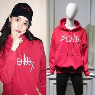 Embroidered Lettering Loose-fit Hooded Sweatshirt