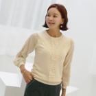 Crochet-trim Sheer-sleeve Knit Top