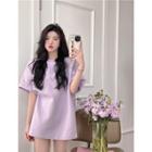 Elbow-sleeve Lettering T-shirt Violet - One Size