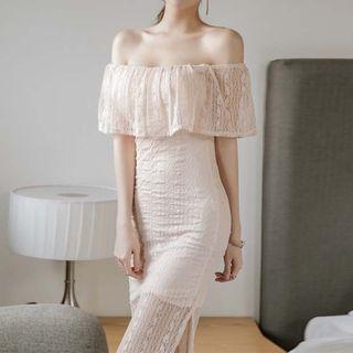 Off-shoulder Ruffle Sheath Lace Dress