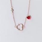 925 Sterling Silver Rhinestone Heart Pendant Necklace Rose Gold - One Size
