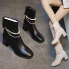 Chunky Heel Faux Pearl Short Boots