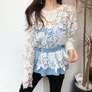 Mock Two-piece Lace Long-sleeve Top