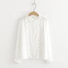 Long-sleeve Frill Trim Shirt White - One Size