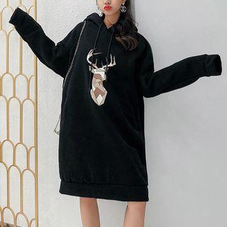 Deer Print Midi Hoodie Dress