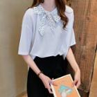 Elbow-sleeve Polka Dot Ribbon T-shirt