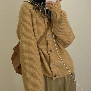 Ribbed Knit Cardigan Light Camel - One Size