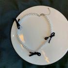 Bow Velvet Faux Pearl Choker Black & White - One Size