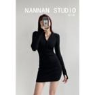 Half-zipper Slim-fit Knit Mini Dress In 5 Colors