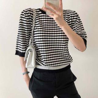 Elbow Sleeve Color Block Knit Top Black - One Size