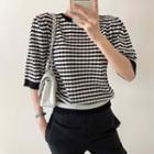 Elbow Sleeve Color Block Knit Top Black - One Size
