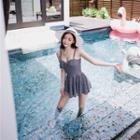 Gingham Open Shoulder Frilled Swimdress