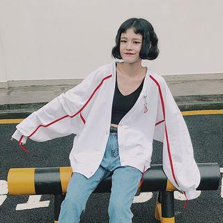 V-neck Batwing-sleeve Buttoned Jacket