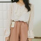 Long-sleeve Floral Chiffon Blouse Floral - One Size