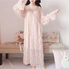 Feather V-neck Long-sleeve Dress