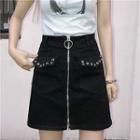 High Waist Zip Mini Denim Skirt
