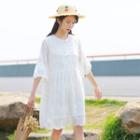Elbow-sleeve Embroidered A-line Chiffon Dress