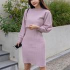 Set: Cropped Sweater + Sleeveless Sheath Knit Dress Set - Sweater - Pink - / Dress - Pink - One Size