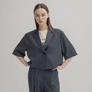 Elbow-sleeve Single-button Cropped Blazer