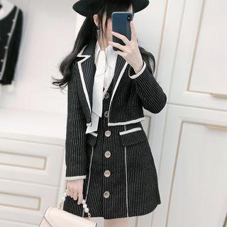 Set: Pinstriped Cropped Jacket + A-line Mini Pinafore Dress