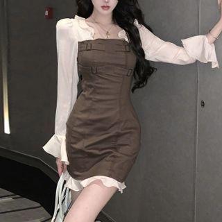 Frilled Trim Mini Mock Two Piece Dress