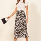 High-waist Floral Print A-line Midi Skirt