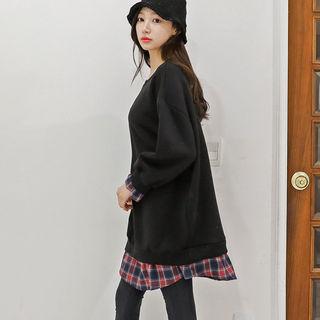 Plaid Layered-hem Long Sweatshirt